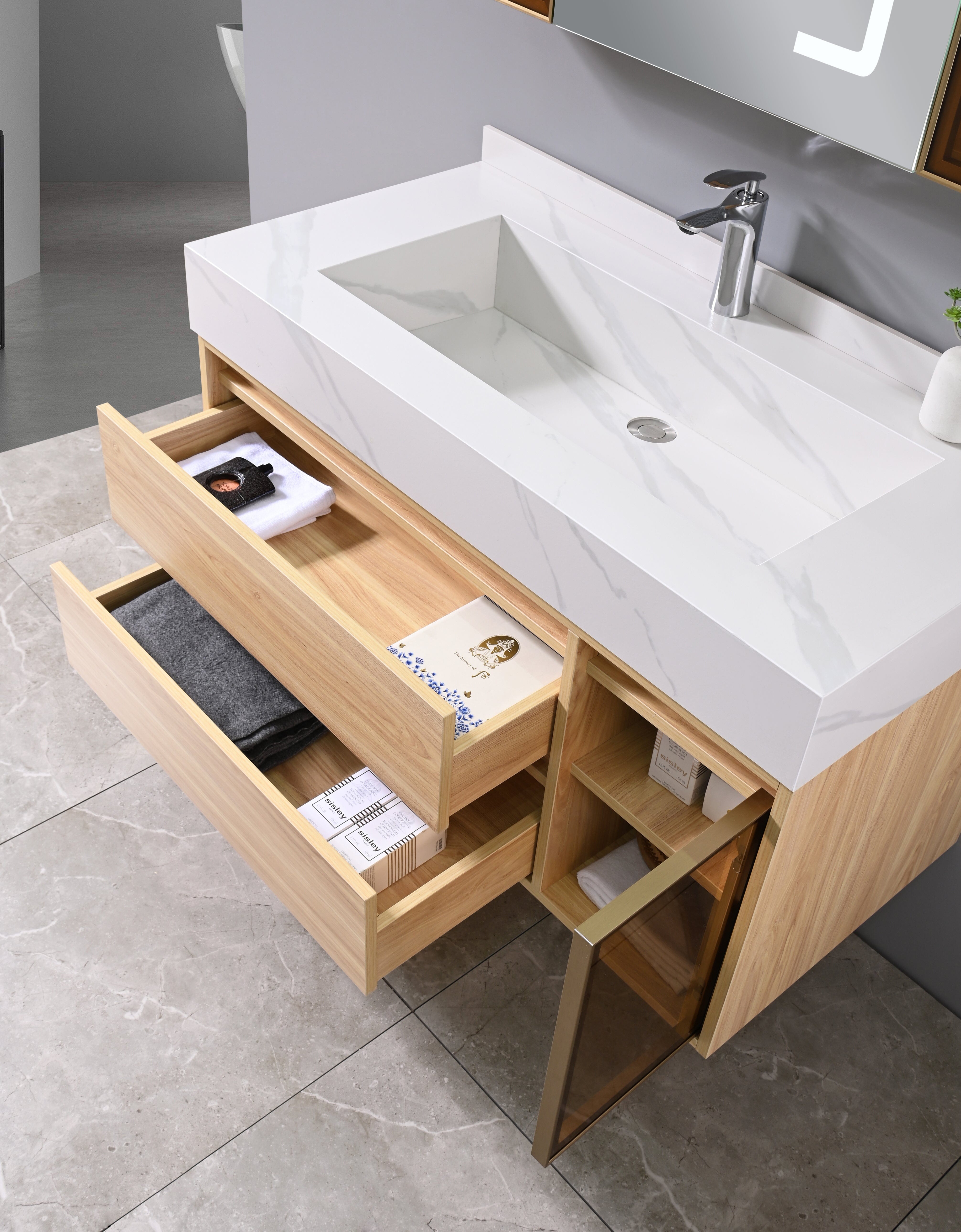 Auva Bath Ensemble Complet Aura 40": Bassin, Vanité, Miroir LED